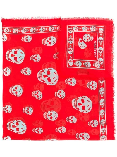 Shop Alexander Mcqueen Skull Print Scarf In Red