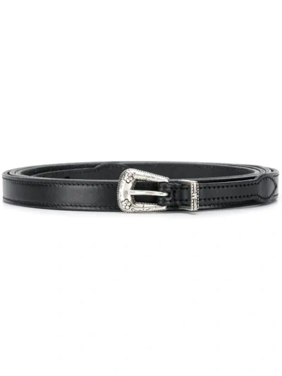 Shop Saint Laurent Silver Buckle Belt In 1000 Black