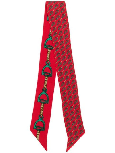 Shop Gucci Stirrups Print Neck Bow In Red