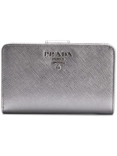 Shop Prada Foldover Snap Wallet - Metallic