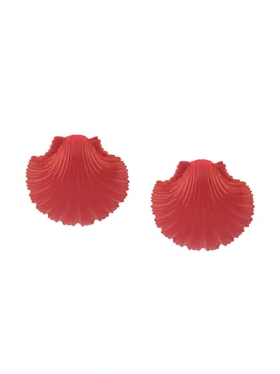 Shop Atu Body Couture Large Shell Earrings In Red