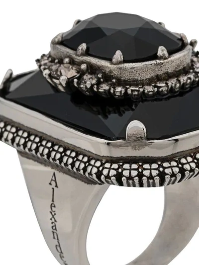 Shop Alexander Mcqueen Black Crystal Ring - Silver