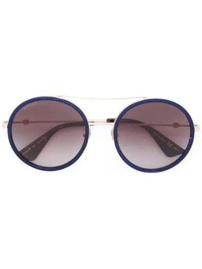 Shop Gucci Round Frame Metal Sunglasses In Blue