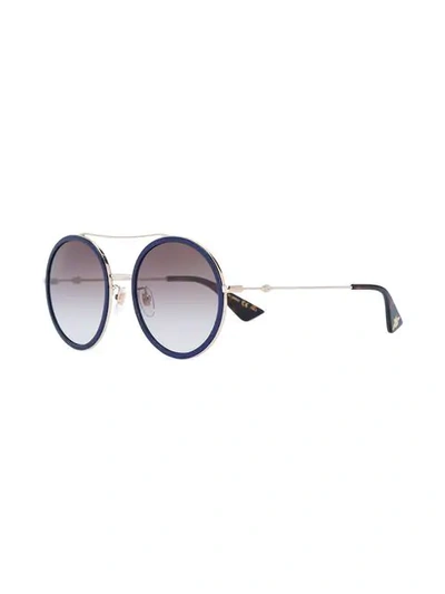Shop Gucci Round Frame Metal Sunglasses In Blue