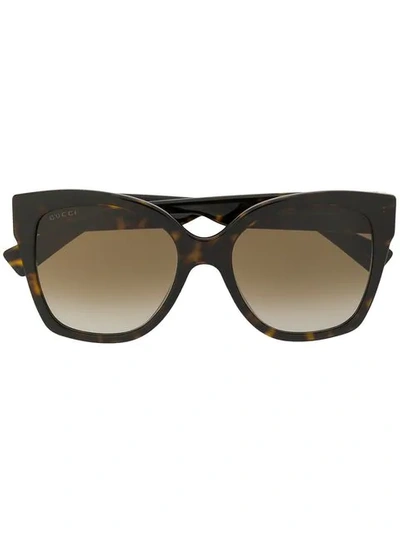 Shop Gucci Tortoiseshell Square Sunglasses In Brown