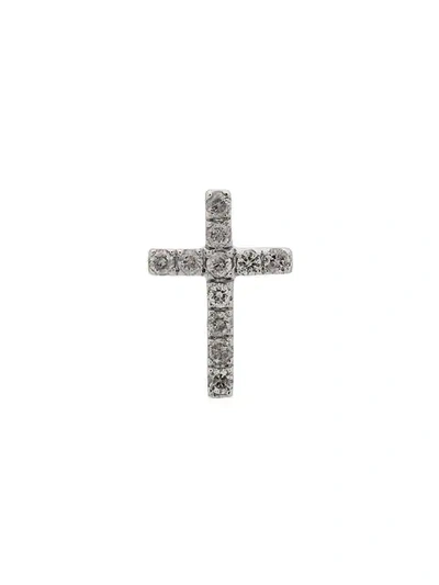 Shop Ann Demeulemeester Single Diamond Cross Earring In Silver