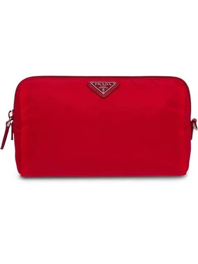 Shop Prada Logo Cosmetic Bag In Red