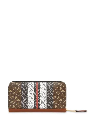 Shop Burberry Monogram Stripe E-canvas And Leather Ziparound Wallet In Brown