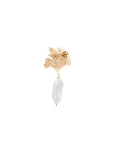 Shop Apples & Figs 24kt Gold Vermeil Love Potion Leaf Pearl Drop Earrings