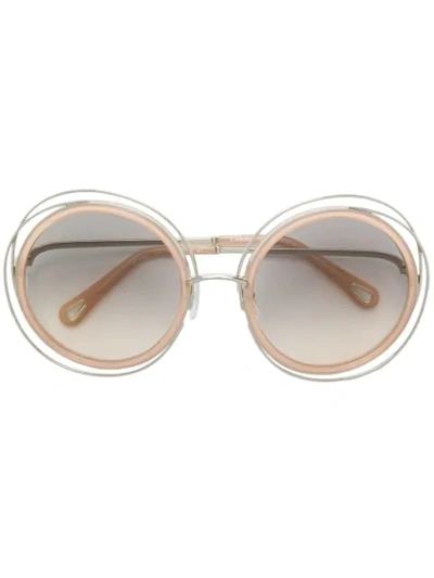 Shop Chloé Round Framed Sunglasses In Neutrals