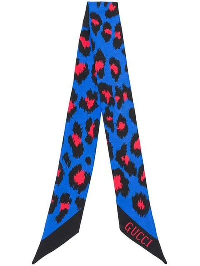 Shop Gucci Leopard Print Scarf In Blue