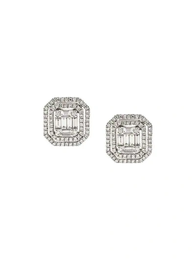 Shop Gemco 18kt White Gold And Diamond Stud Earrings In Metallic