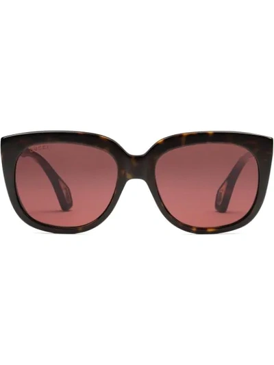 Shop Gucci Square-frame Sunglasses With Blinkers In Brown