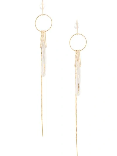 Shop Petite Grand Three Circle Long Shell Earrings In Gold