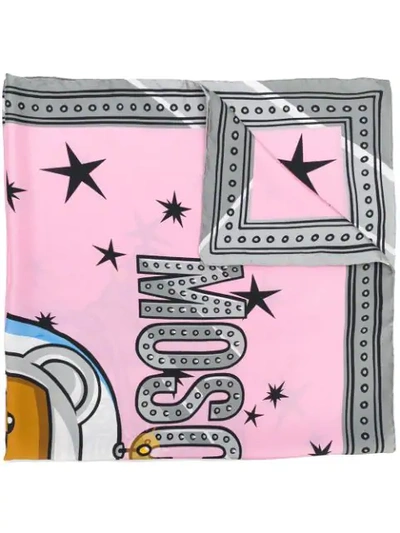 Shop Moschino Teddy Spaceship Print Scarf - Pink