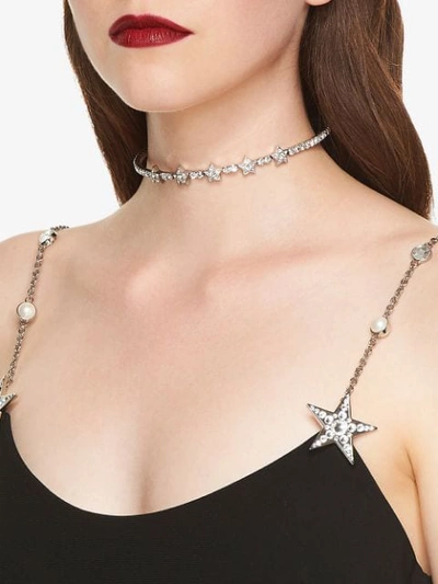Shop Miu Miu Metallic Silver Star Charm Crystal Choker Necklace