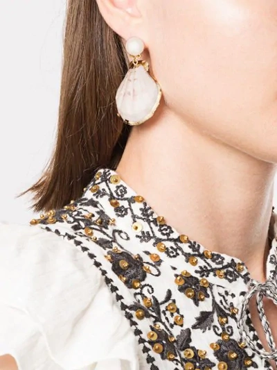 Shop Mercedes Salazar Shell Pendant Earrings In White