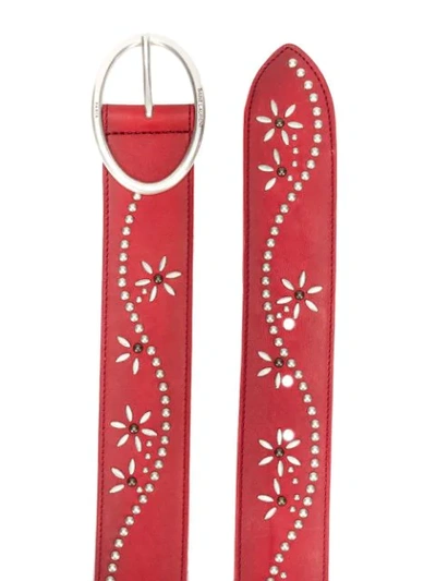 Shop Saint Laurent Studded Floral Belt In Red