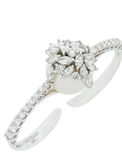 Shop Yeprem 18kt White Gold Diamond Cluster And Pearl Ring In Metallic