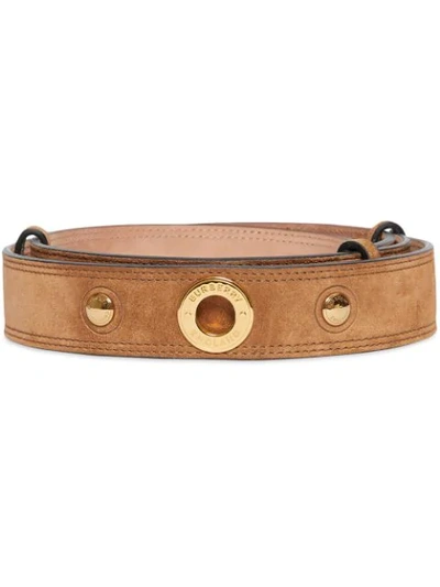 Shop Burberry Triple Stud Leather Belt In Brown