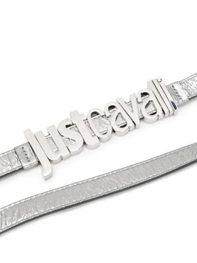 Shop Just Cavalli Slim Logo Plaque Belt In Silver