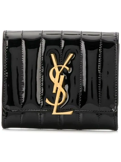 Shop Saint Laurent Varnished Monogram Wallet In Black