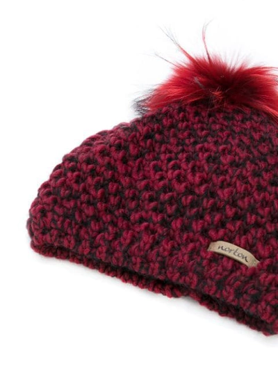 Shop Norton Racoon Fur Pom Pom Hat - Red