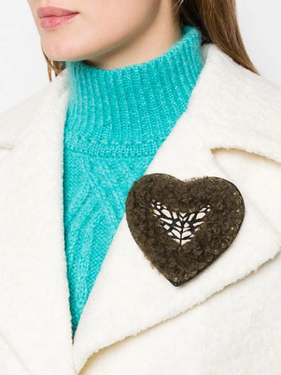 Shop Yves Salomon Meteo Textured Heart Brooch In Brown