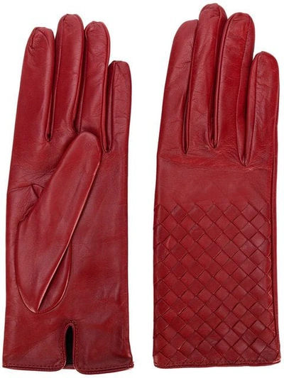 Shop Bottega Veneta Woven Effect Gloves In Red