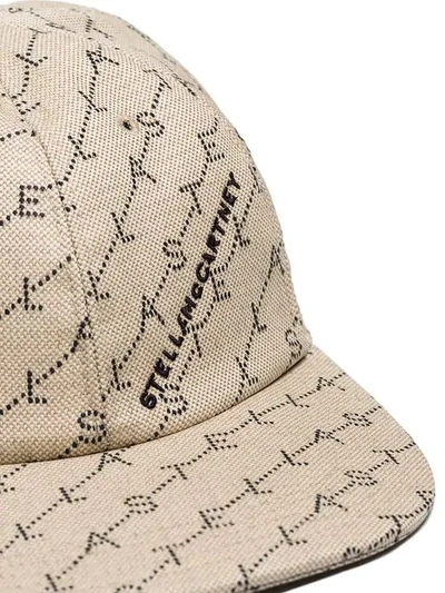 Shop Stella Mccartney Beige Logo Print Flat Peak Baseball Cap In Brown