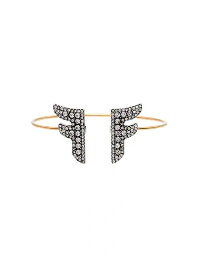 Shop Fendi Ffreedom Logo Bracelet In F179a-burattato Gold +vint