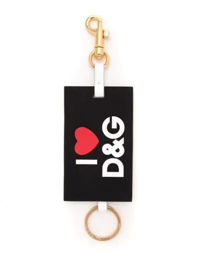 Shop Dolce & Gabbana Keychain In Rubber Logo In Black