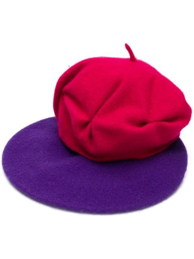 Shop Le Chapeau Contrasting Design Beret - Purple