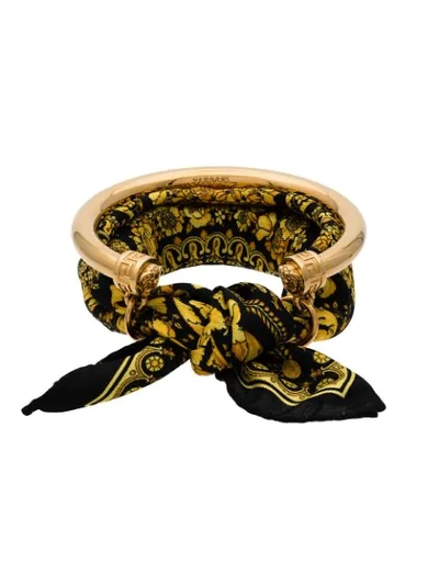 Shop Versace Yellow And Black Metallic Gold Handkerchief Bracelet