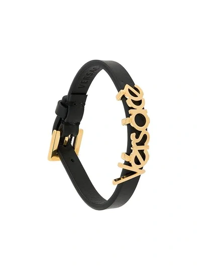 Shop Versace Logo Bracelet In Black