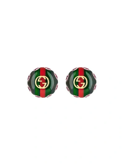 Gucci Red and Green Enamel Vintage Web Stud Earrings Gucci