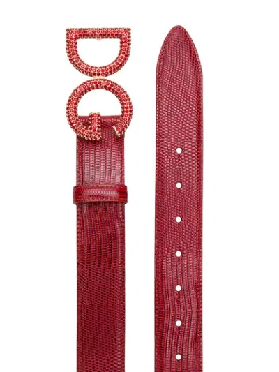 Shop Dolce & Gabbana Crystal Embellished Logo Buckle Belt In Red