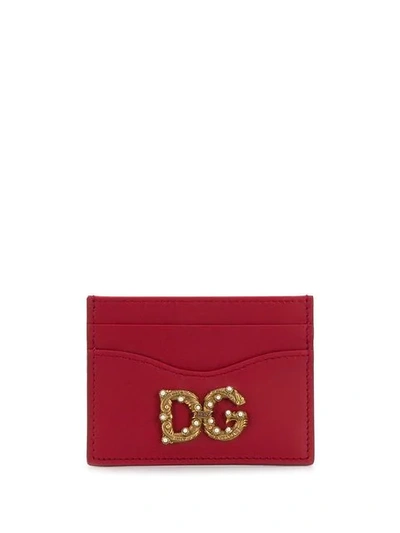 Shop Dolce & Gabbana Gold Logo Cardholder In Red