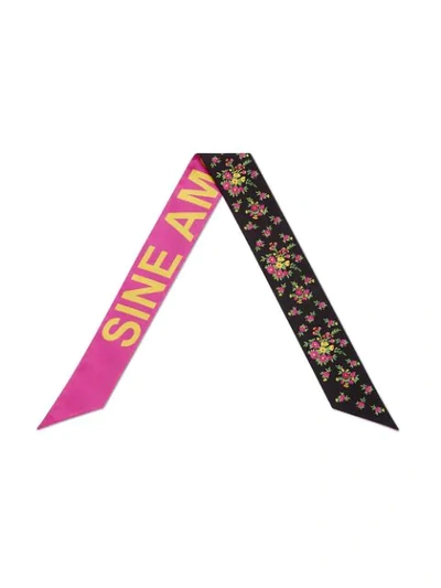 Shop Gucci "sine Amore Nihil" Print Silk Neck Bow In Pink