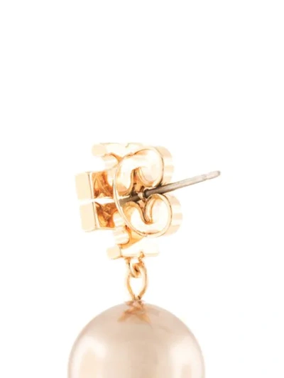 Shop Tory Burch Crystal Pearl Logo Earrings In 674 Tory Gold / Vintage Rose