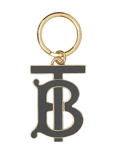 BURBERRY 经典LOGO标志吊饰镀钯金钥匙圈 - 黑色