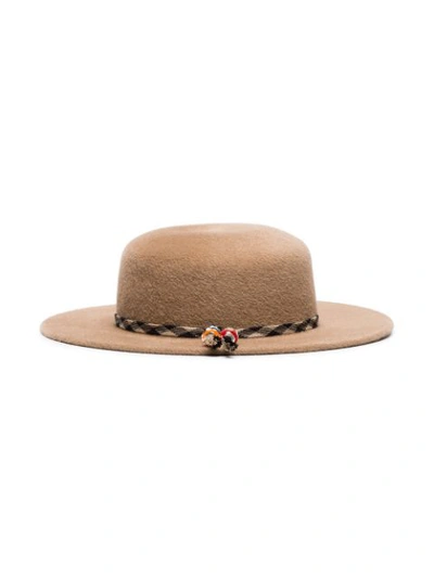 Shop Maison Michel Camel Ribbon Embellished Calf Hair Hat In Neutrals