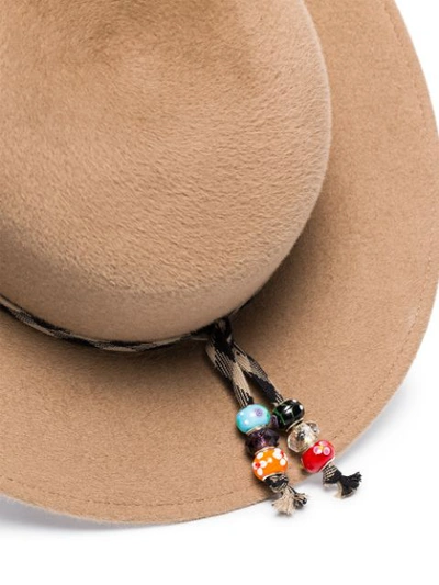 Shop Maison Michel Camel Ribbon Embellished Calf Hair Hat In Neutrals