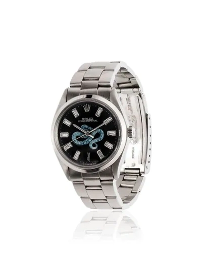 Shop Jacquie Aiche Customised Vintage Rolex Diamond Snake Dial Watch In Silver