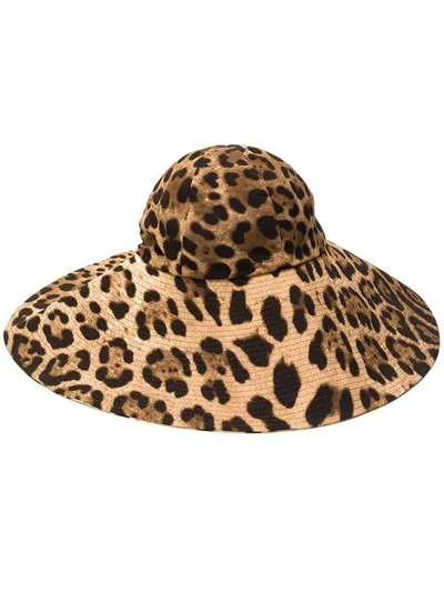 Shop Dolce & Gabbana Leopard Print Hat In Brown