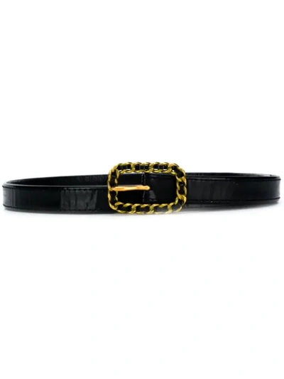 Pre-owned Chanel Chain Buckle Skinny Belt In Black