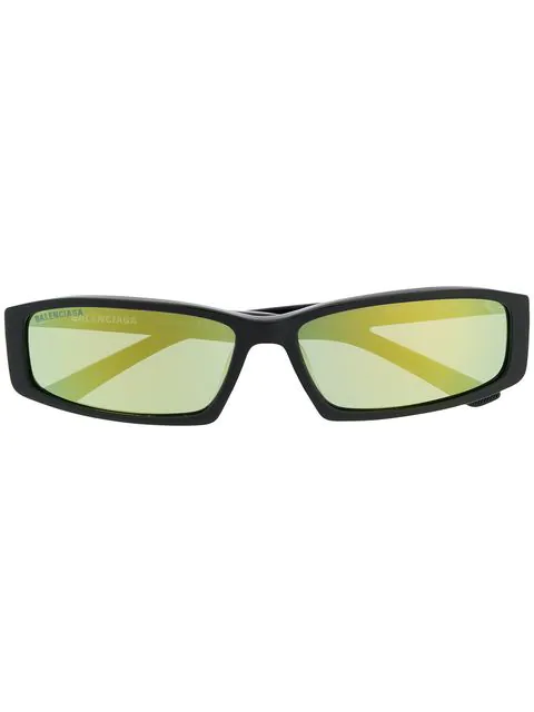 Balenciaga Rectangle Frame Sunglasses In 1048 Black Black Yellow