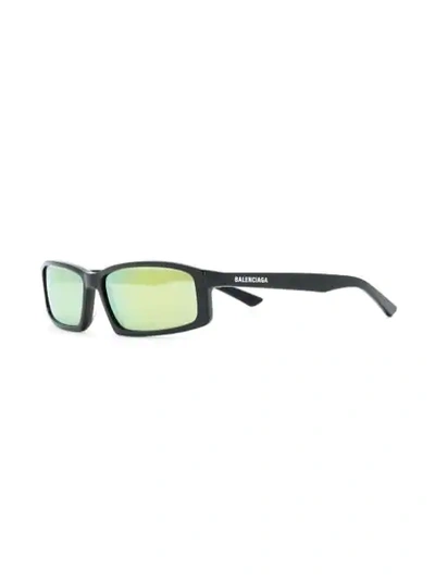 Shop Balenciaga Mirrored Rectangular-frame Sunglasses In Black
