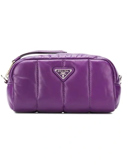 Shop Prada Logo Plaque Makeup Bag In Purple