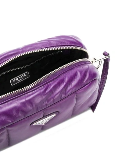 Shop Prada Logo Plaque Makeup Bag In Purple